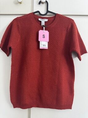 Nine West Brick Red Textured Short Sleeve Sweater top